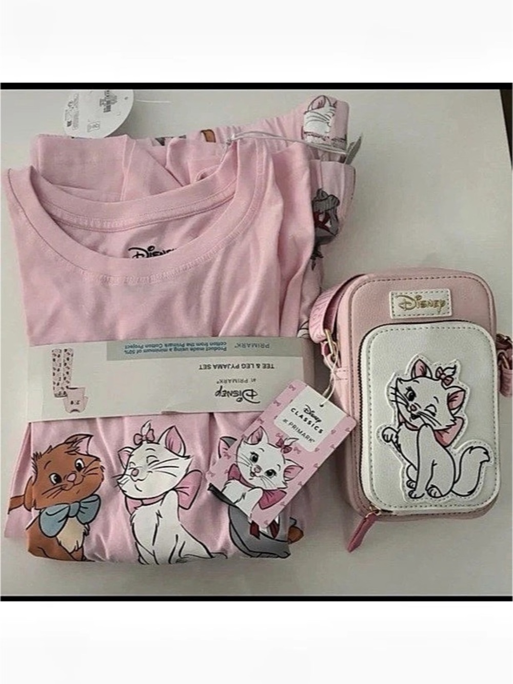Disney The Aristocats Pink Cartoon Cat Pajama set 2XL, Marie and crossbody bag
